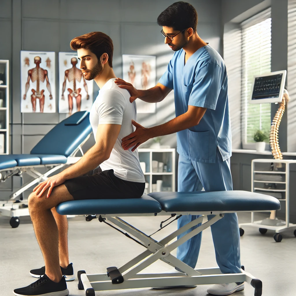 Physiotherapist assisting patient with back pain rehabilitation at Violet Physio.