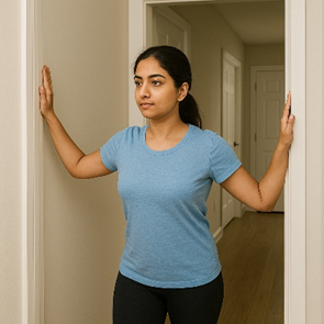At-home recovery doorway chest stretch for posture